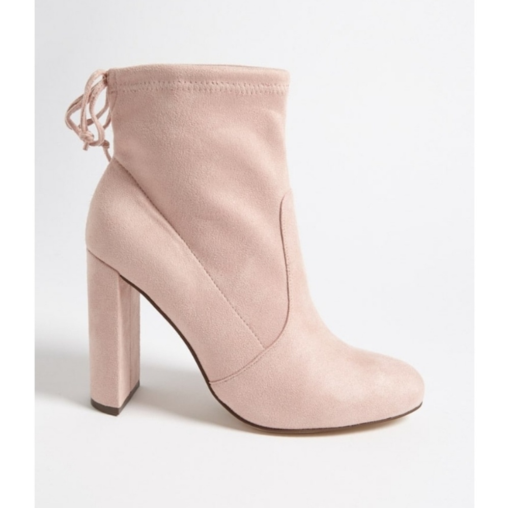 Pink Faux suede heeled boots